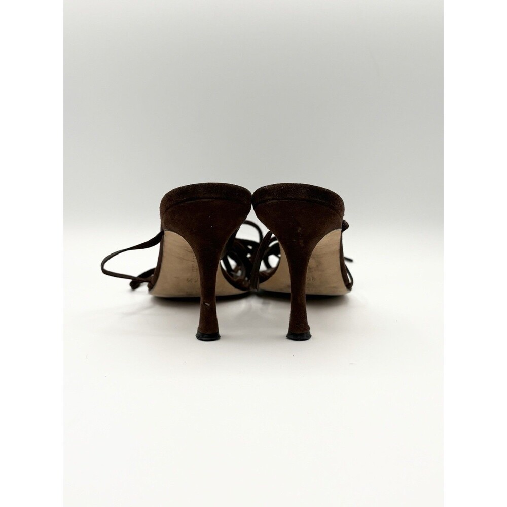 Manolo Blahnik Brown Suede Ribbon Accent Lace Up Heels Vintage Size EU 36.5 - Picture 7 of 11